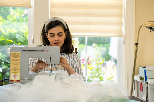 sewing and designing wedding veils with tulle and lace