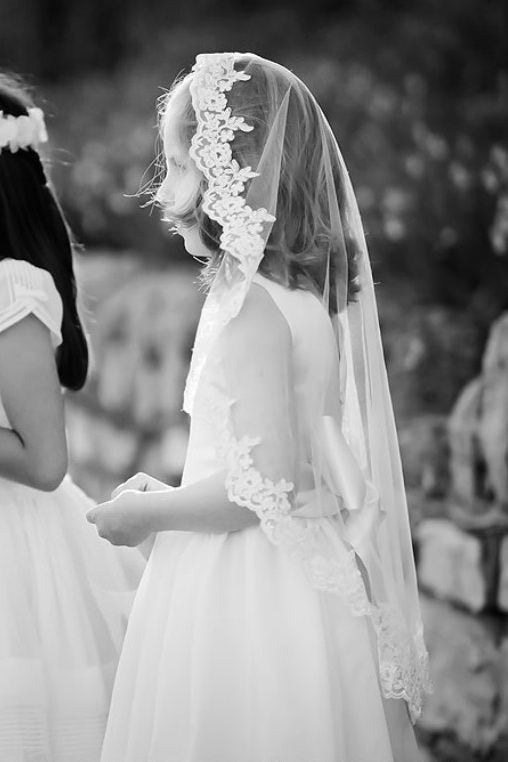 lace girls first communion veil reused from mom's wedding dress