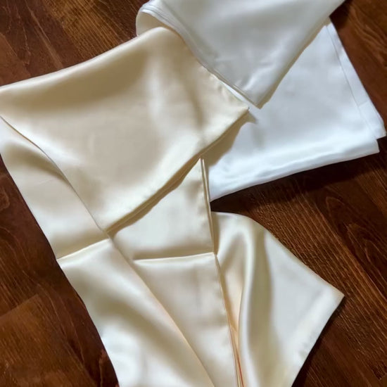 white and ivory silk satin bridal scarf