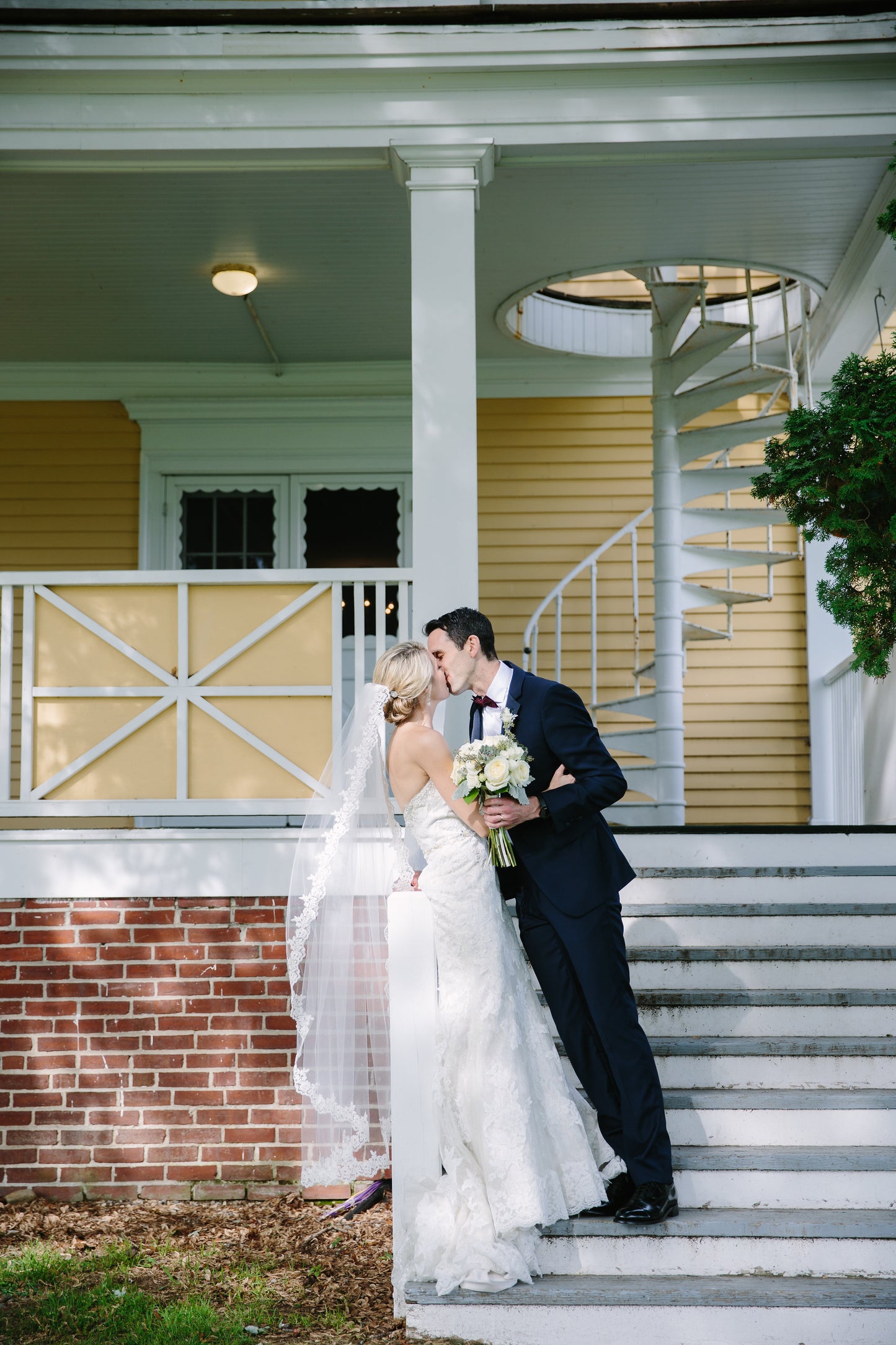 Charming Farmhouse Rustic Wedding, Bride in Lace Dress with Veil by One Blushing Bride