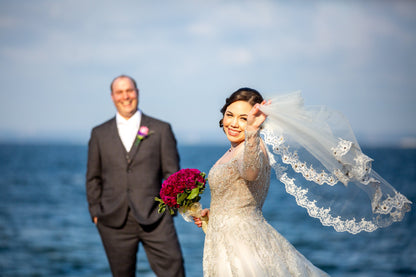 rhinestone beaded lace wedding veil for first dance